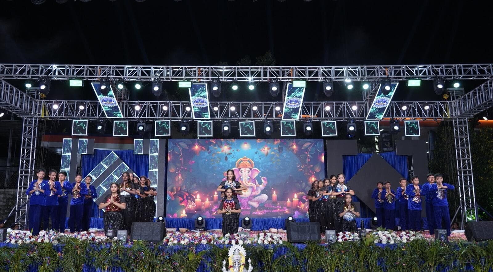 Annual Day stage performance with full lighting