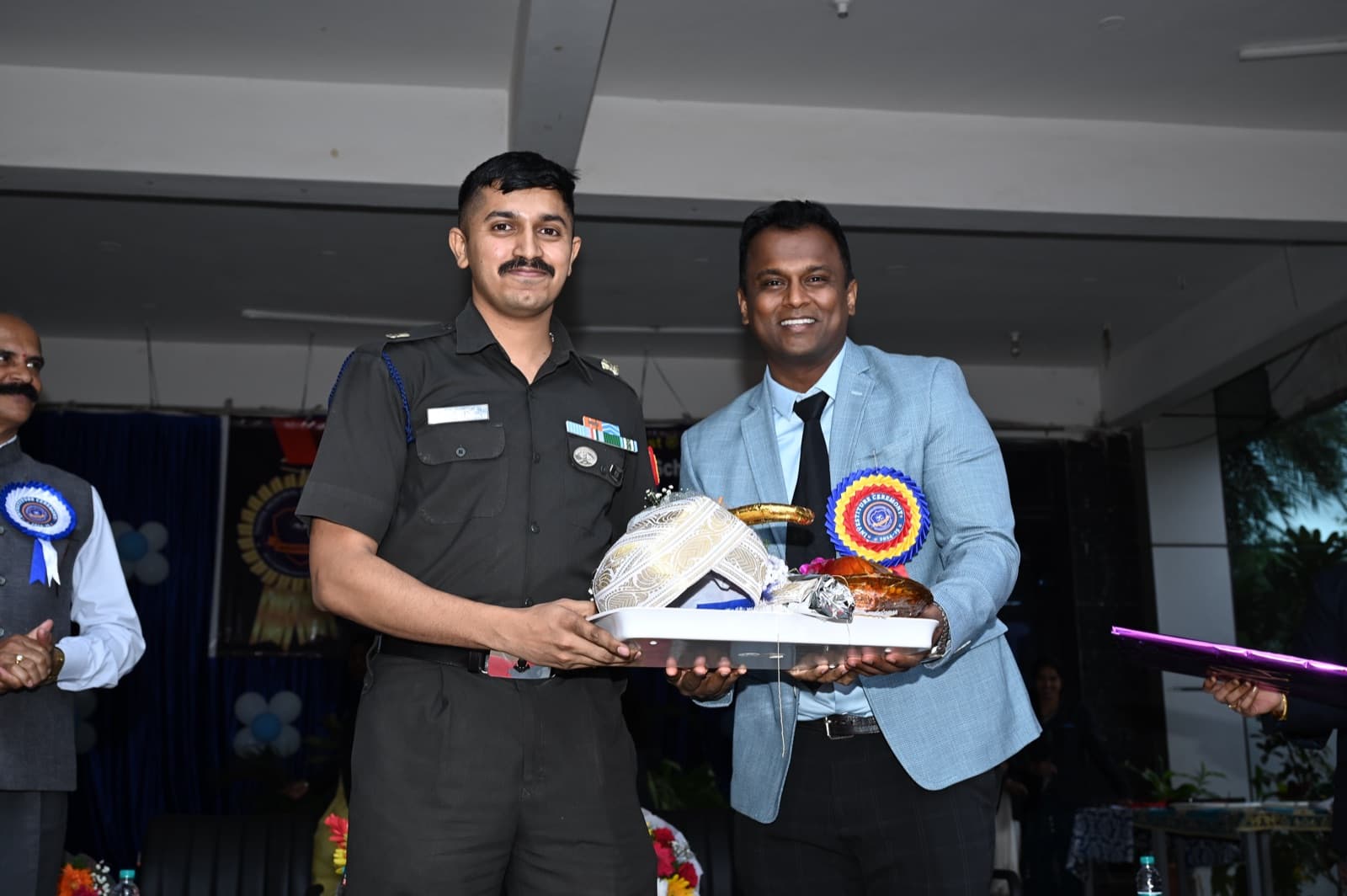 Army officer felicitated by school management on a national day